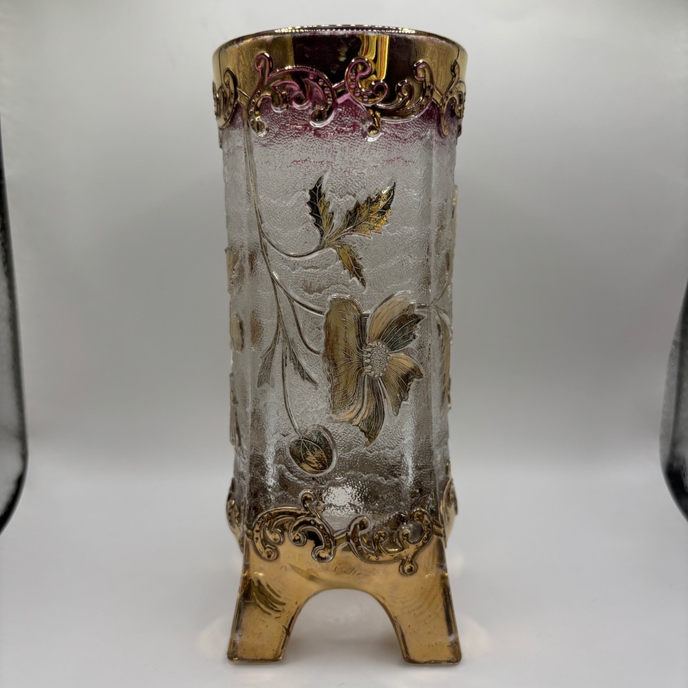 Vintage Floral Early American Pattern Glass or Presses Glass Vase